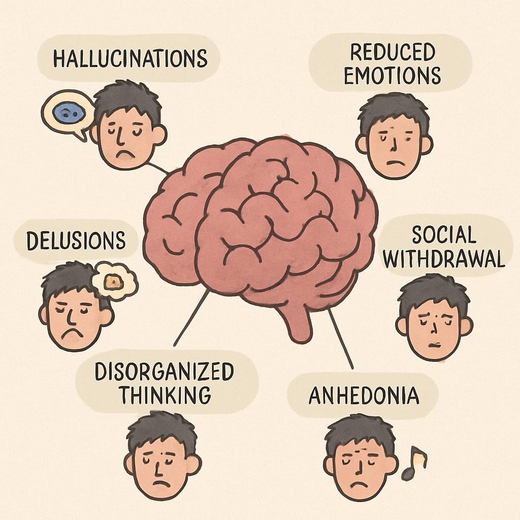 Illustration of Brain with Schizophrenia Symptoms